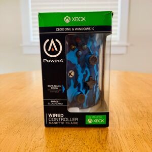 PowerA Wired Controller Xbox One Windows 10 Forest Cloud Camo Blue Soft-Touch